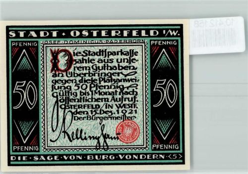 Osterfeld Notgeld Die Sage von Burg Vondern