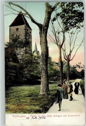 Villingen 1906 in den städt. Anlagen mit Kaiserturm
