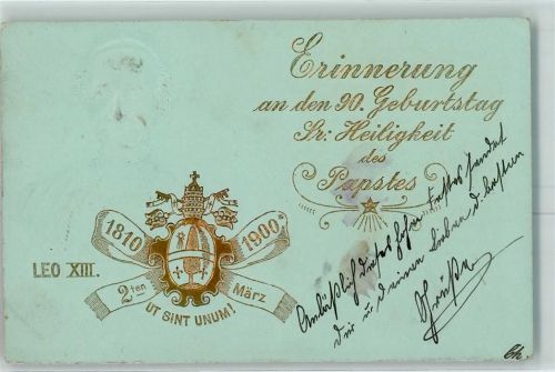 1900 90. Geburtstag Leo XIII Wappen Verlag Paul Seyfert Dresden Luxuskarten