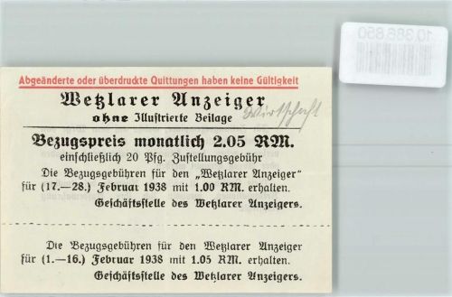 Wetzlar Quittung Wetzlarer Anzeiger