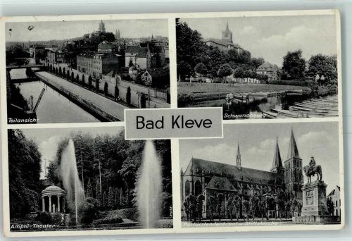 33829 W4807 Cleve - Schwanenburg Ruderboote Amphitheater Fontäne Kurfürstendenkmal u. stiftskirche