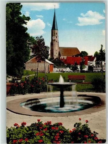 Dingolfing Am Herrenweiher Springbrunnen Kirche