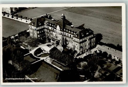 Glauchau Stadtkrankenhaus Parkanlage Fliegeraufnahme