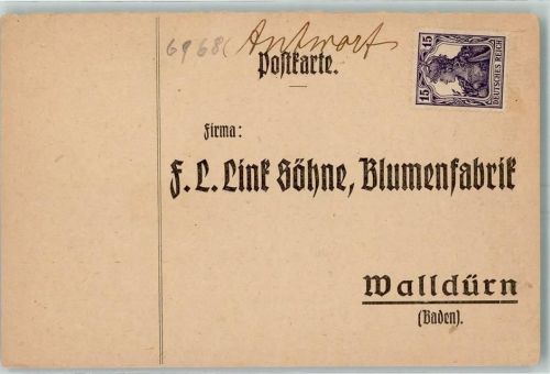 Walldürn Fa. F. L. Link Söhne Blumenfabrik Bestellungs-Postkarte