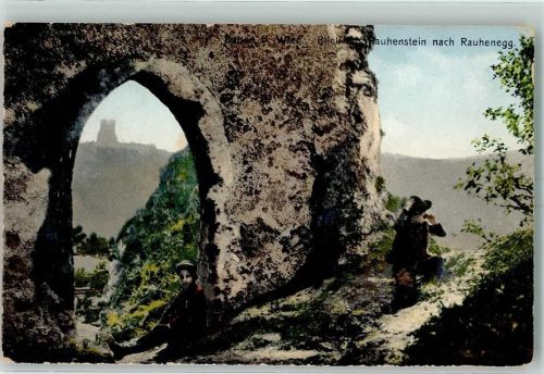 Baden 1911 Burgruine Rauhenstein Wanderer