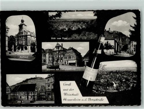 Heppenheim Rathaus Blick zum Dom Brunnen mit Liebigapotheke