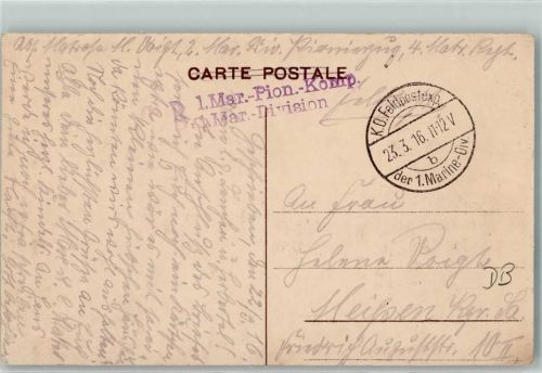 Westende 1916 1. Mar.-Pion.-Komp. 1. Mar.-Division 1. Marine-Div. Les Chalets