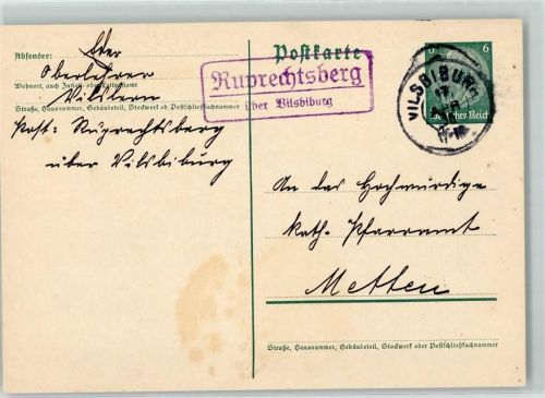 Ruprechtsberg Ganzsache Landpoststempel über Vilsbiberg