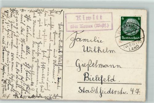 Kamen Landpoststempel Kiwitt über Kamen Westf.