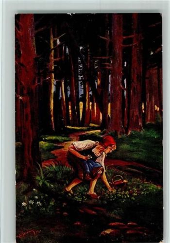 Verlag A.S.-M. Imita Ölkunst Postkarten Nr. 698 AK Waldbeeren sammeln AK