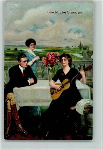 Glückliche Stunden - Frau mit Gitarre AK