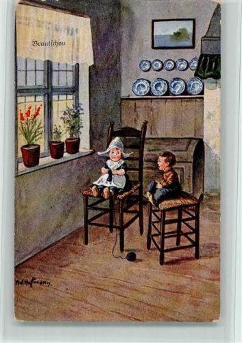 1917 WK I Brautschau - Kinder beim Stricken AK