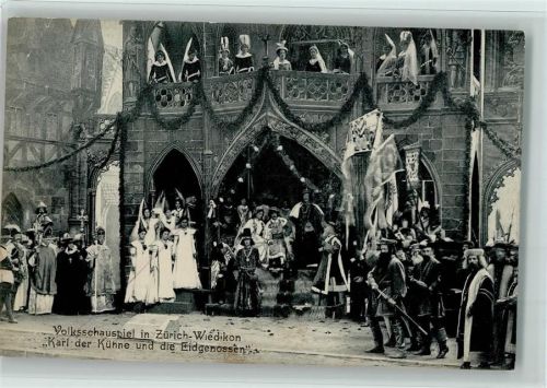 Zürich 1904 Wiedikon - Volksschauspiel "Karl der Kühne" AK Theaterbühne und Darsteller