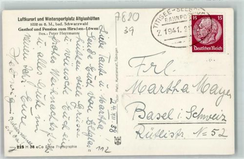 Seebrugg Titisee - Seebrugg Zug 1941 Altglashütten