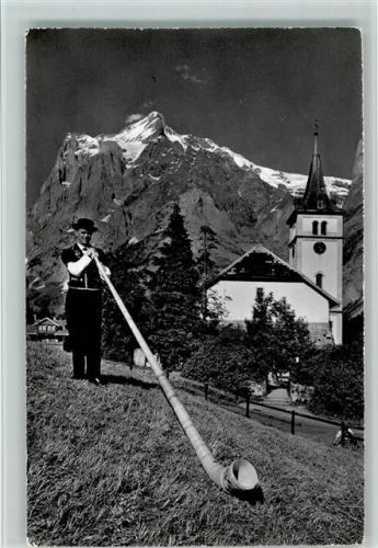 Grindelwald Alphornbläser mit Wetterhorn , sehr gute Erhaltung