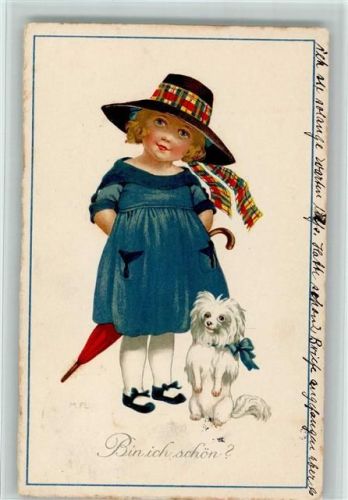 Mädchen und Hund "Bin ich schön? AK Flatscher, M. 1926
