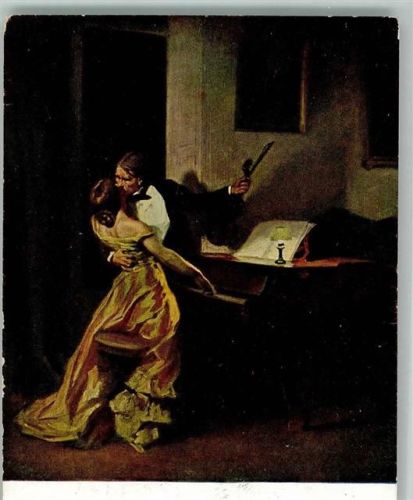 1916 Nr. 131 Liebespaar am Klavier, inniger Kuß bei der Klavierstunde,