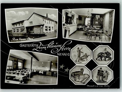 Nennig Gaststätte Zum blauen Stern Innenaufnahmen Gastraum Saal Mosaik in der röm. Villa 4-Bildaufnahme