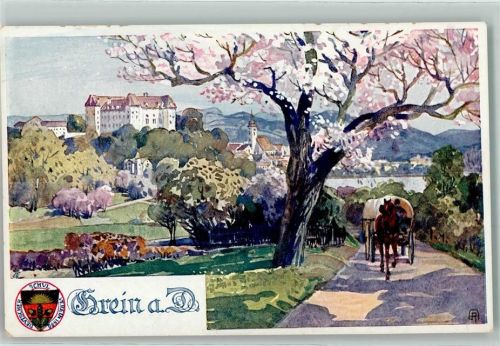 Grein Kutsche Schloss Baumblüte sign. A.R. Deutscher Schulverein No. 290