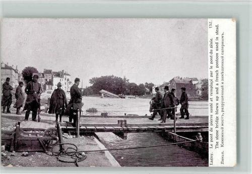 Lagny The stone bridge blown up and a french pontoon used in stead