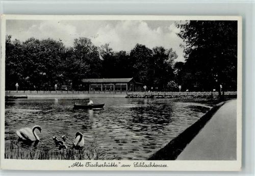 Zehlendorf Alte Fischerhütte am Schlachtsee Schwäne Ruderboot