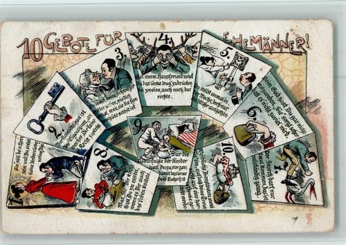 1907 10 Gebote für Ehemänner AK Eckknick, Flecken , kl. Einriss