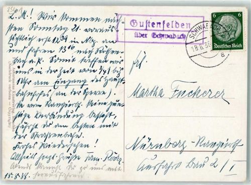 Schwabach Landpoststempel Gutenfelden sign H. Spörl A 4276