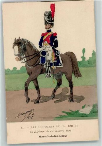 1907 Serie Nr. 14 Les Uniformes Du 1er Empire , 1er Regiment de Carabiniers 1805 Marechal sign. Eugene Louis Bucquoy AK