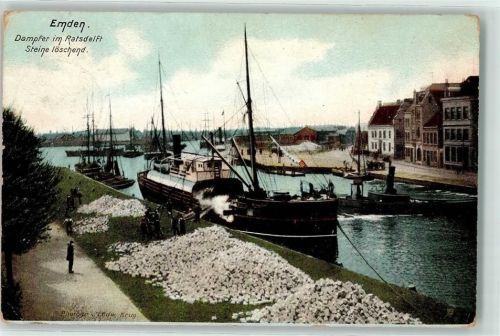 Emden 1909 Dampfer im Ratsdelft Dampfer Steine Löschen Ottmar Zieher