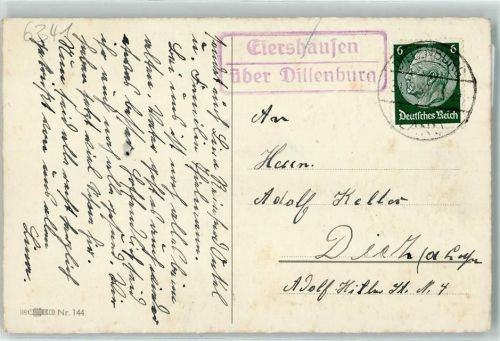 Dillenburg Landpoststempel Eiershausen Neujahr Glückwunsch Nr 144