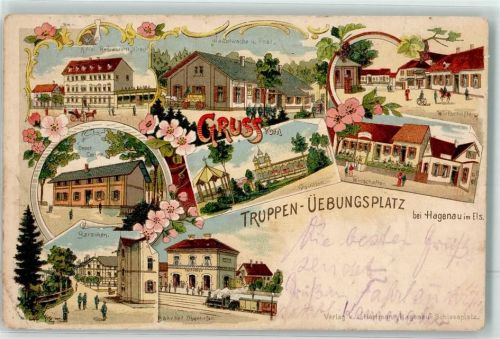 Haguenau 1904 Truppenübungsplatz Hauptwache Post Pavillon Baracken Bahnhof