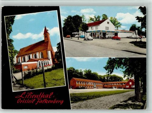 Lilienthal Ortsansichten Kirche Geschäft VW-Käfer 3-Bildaufnahme Ortsteil Falkenberg