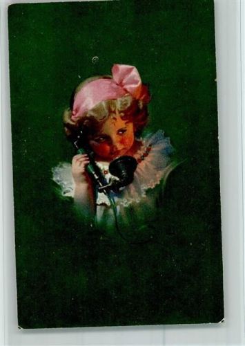 Mädchen mit Telefon AK Gute Erhaltung