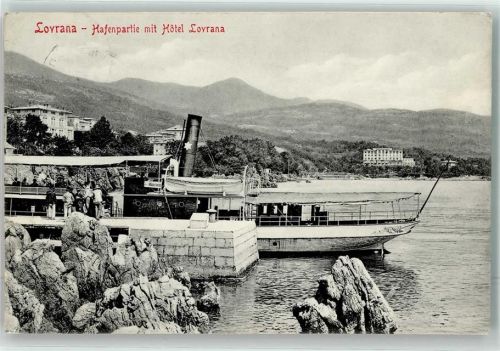 Lovrana 1909 Hafen mit Hotel Dampfer