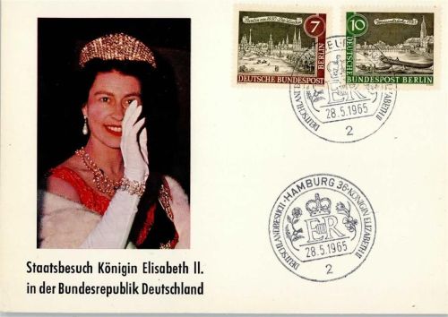 Sonderkarte , Queen Elizabeth Staatsbesuch in Deutschland 1965, Sonderstempel Hamburg