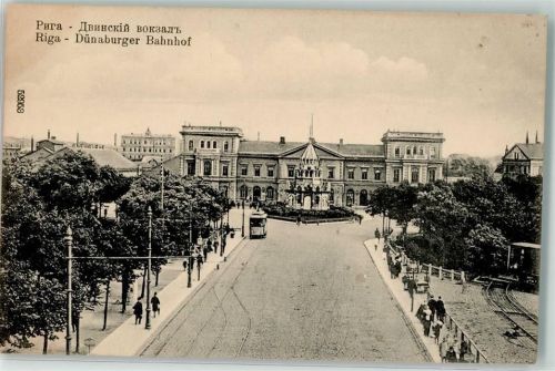 Riga 1918 Dünaburger Bahnhof Straßenbahn