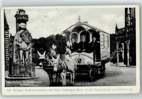 Bremen Bremer Stadtmusikanten auf ihrer 5 jährigen Reise durch Deutschland und Österreich - Esel AK