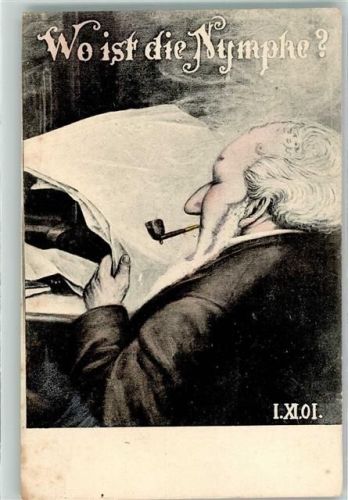 1900 Wo ist die Nymphe Mann Pfeife Erotik Rätsel Karte