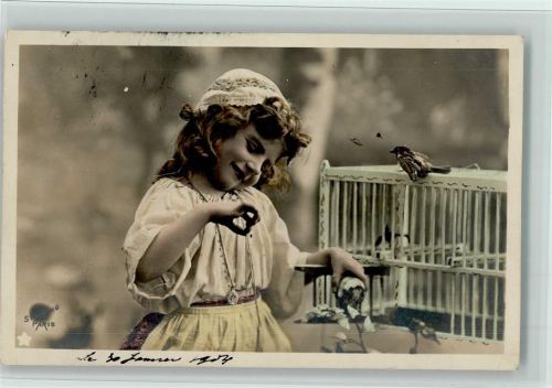 1904 Serie 697 - Mädchen mit Vögel, Vogelkäfig, Stempelspuren