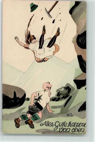 Verlag CBB Serie X Nr. 6 sign. W.Z. Bergsteiger Frau fällt vom Berg herunter