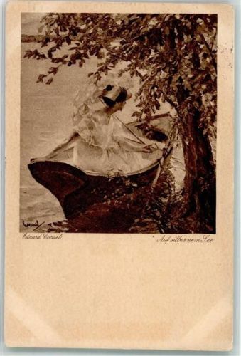 München 1916 Frau im Ruderboot auf silbernem See Jahres-Ausstellung im Glaspalast