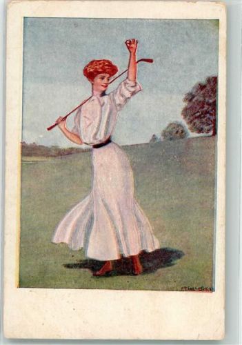 1908 Frau auf dem Golfplatz sign. Christi F. Earl Christy