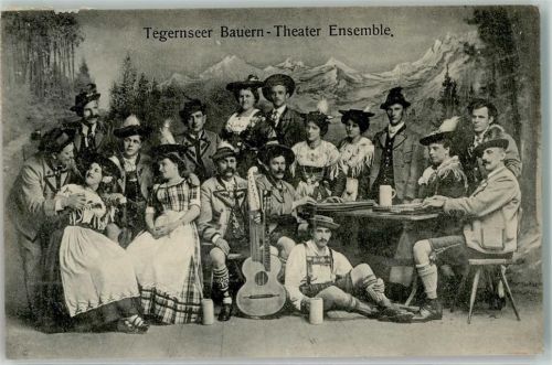 Tegernsee 1912 Tegernseer Bauern-Theater Ensemble Tracht Zither Gitarre