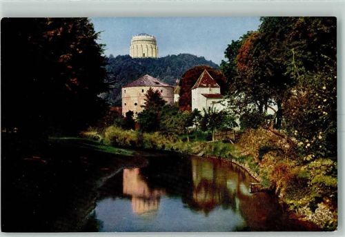 Kelheim Blick von der kleinen Donaubrücke zur Befreiungshalle