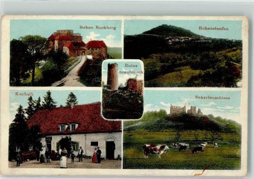 Göppingen 1912 Burg Steufeneck Scharfenschloss Hohenstaufen Gasthaus Kuchalb Hohen Rechberg Ort lt. Stempel
