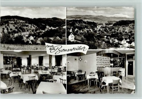 Bonsweiher Gasthaus "zur Quelle" mit Innenansichten - Werbekarte