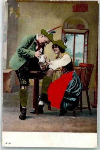1907 mit echt Stoff Applikation Liebespaar Bierkrug