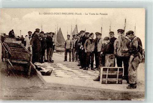 Grand-Fort-Philippe 1917 La Vente du Poisson Marktszene Verkauf am Hafen