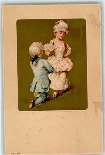1903 Passepartout Rokoko Paar Fächer Kinderpoesie Litho