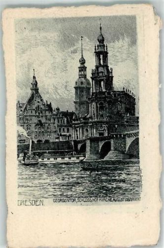 O8000 Dresden Georgentor Schloss Hofkirche Augustusbrücke sign. C.Jander Radierung Prägedruck